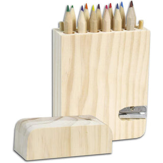 Astuccio legno 12 pastelli colorati temperamatite da decoupage