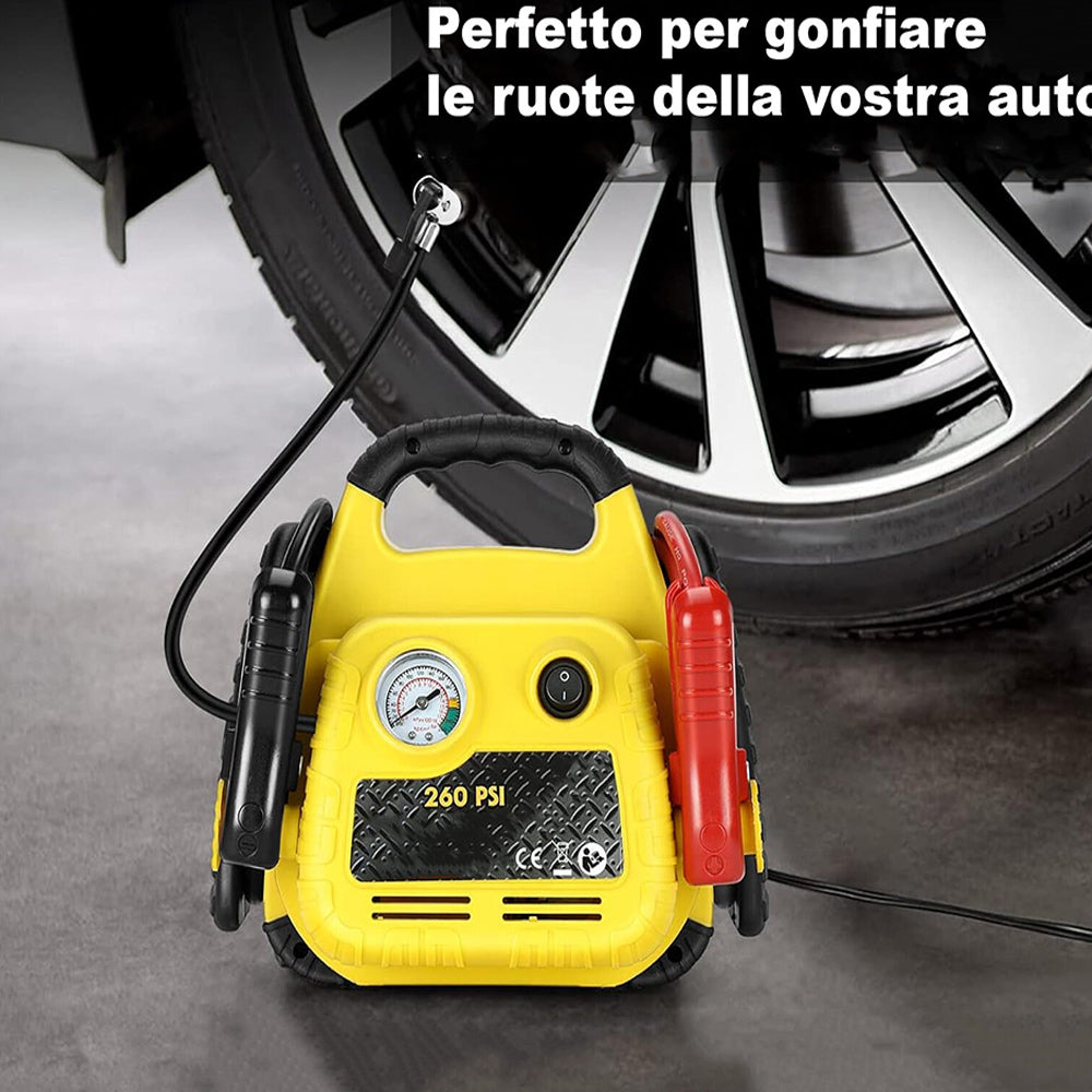 Avviatore Emergenza per Auto con Compressore 160PSI, 7000A Booster Avviamento Auto/Moto (Fino a Tutti i Benzina e 10L Diesel), 12V Starter Batteria con Torcia Avviatore Emergenza per Auto con Compressore 160PSI, 7000A Booster Avviamento Auto/Moto (Fino a Tutti i Benzina e 10L Diesel), 12V Starter Batteria con Torcia