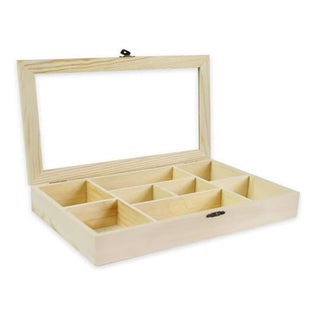 Bacheca in legno 8 posti con porta in vetro espositore per decoupage