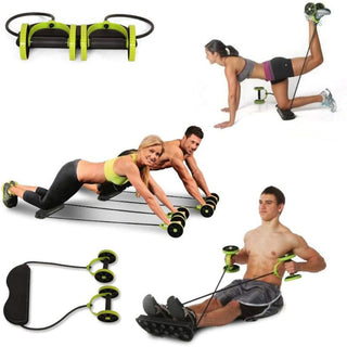Base fitness con ruote addominali estensori elastici fascia