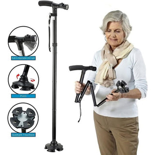 Bastone per anziani con torcia led pieghevole altezza regolabile