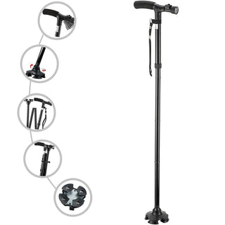 Bastone per anziani con torcia led pieghevole altezza regolabile