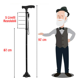 Bastone per anziani con torcia led pieghevole altezza regolabile