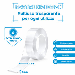 Nastro biadesivo trasparente extra forte rotolo adesivo 3 m x 3 cm
