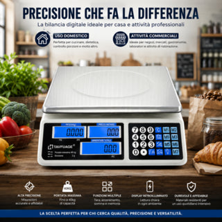 Bilancia digitale 40 kg  6 display per uso domestico e commerciale