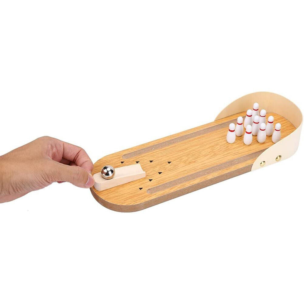 Mini Bowling da Tavolo in Legno Gioco interattivo con birillo Palla Giocattolo