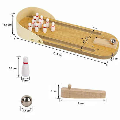 Mini Bowling da Tavolo in Legno Gioco interattivo con birillo Palla Giocattolo