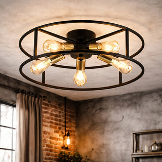 Plafoniera stile industriale in metallo nero 5 portalampada oro E27