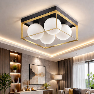 Plafoniera minimal metallo nero bronzo 4 sfere opache attacco G9