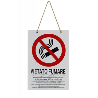 Cartello vietato fumare in legno 20x30 cm con corda