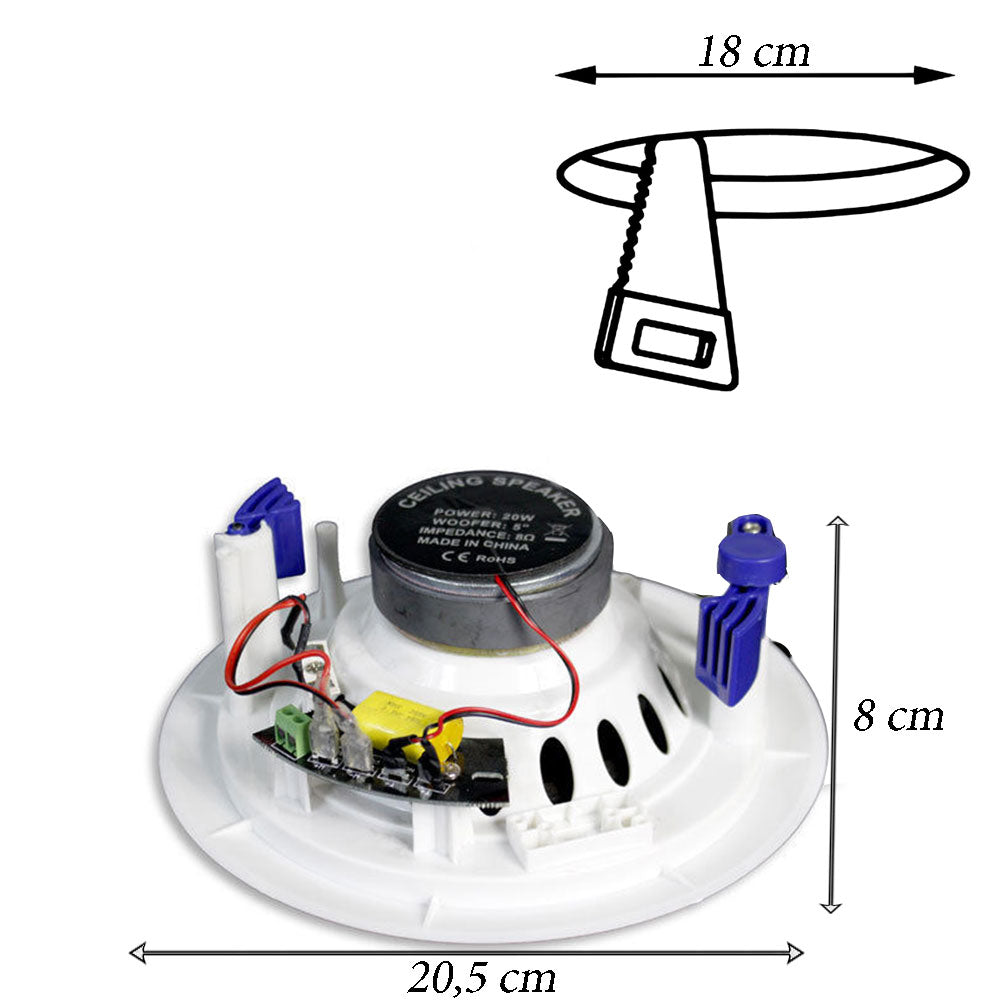 Coppia di casse bluetooth amplificate da incasso per filodiffusione cassa altoparlante 20 watt per soffitto 8 Ohms