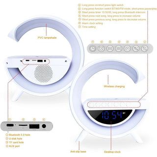 Speaker bluetooth RGB con lampada ricarica induzione orologio sveglia