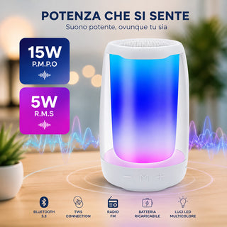 Cassa Bluetooth 5.3 Portatile RGB TWS con Radio FM 5W aux/tf/usb