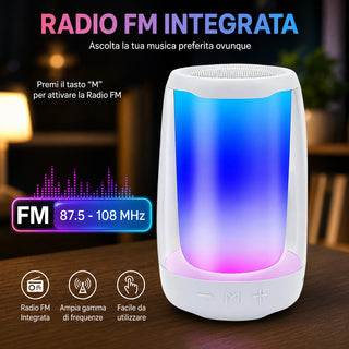 Cassa Bluetooth 5.3 Portatile RGB TWS con Radio FM 5W aux/tf/usb