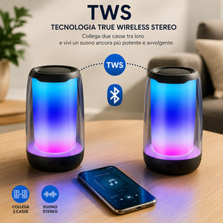 Cassa Bluetooth 5.3 Portatile RGB TWS con Radio FM 5W aux/tf/usb