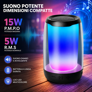Cassa Bluetooth 5.3 Portatile RGB TWS con Radio FM 5W aux/tf/usb