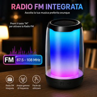 Cassa Bluetooth 5.3 Portatile RGB TWS con Radio FM 5W aux/tf/usb
