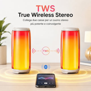 Cassa Bluetooth 5.3 ricaricabile luci RGB 15W RMS radio FM TF/USB/AUX
