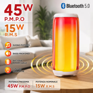 Cassa Bluetooth 5.3 ricaricabile luci RGB 15W RMS radio FM TF/USB/AUX