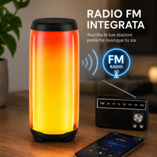 Cassa Bluetooth 5.3 ricaricabile luci RGB 15W RMS radio FM TF/USB/AUX