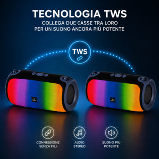 Cassa Bluetooth Portatile 30W RMS LED RGB TWS Radio FM TF/SD USB