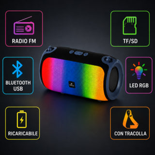 Cassa Bluetooth Portatile 30W RMS LED RGB TWS Radio FM TF/SD USB