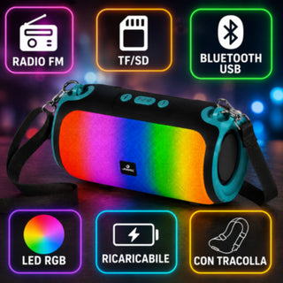Cassa Bluetooth Portatile 30W RMS LED RGB TWS Radio FM TF/SD USB