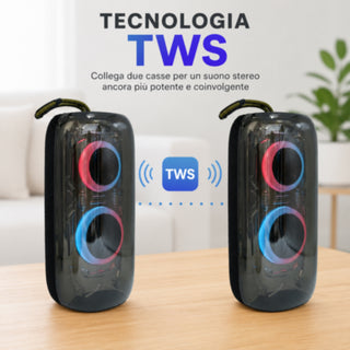 Cassa Bluetooth 5.3 portatile TWS RGB 20W RMS ricaricabile radio FM