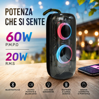 Cassa Bluetooth 5.3 portatile TWS RGB 20W RMS ricaricabile radio FM