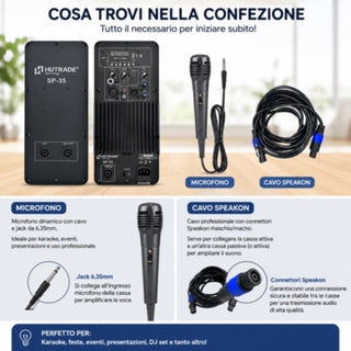 Coppia Casse Bluetooth 300W PMPO 100W RMS con Microfono USB SD 10"