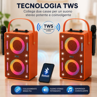 Cassa Bluetooth Karaoke 30W RMS con Luci RGB 2 microfoni ricaaricabile