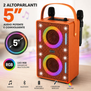 Cassa Bluetooth Karaoke 30W RMS con Luci RGB 2 microfoni ricaaricabile