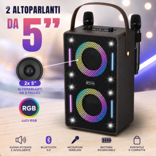 Cassa Bluetooth Karaoke 30W RMS con Luci RGB 2 microfoni ricaaricabile