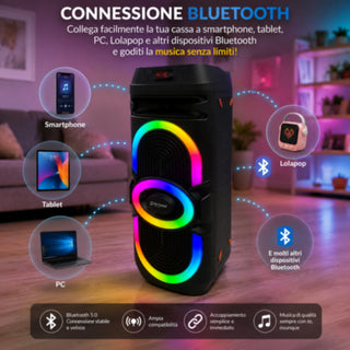 Cassa Bluetooth 340W con microfono wireless radio FM TWS
