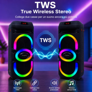 Cassa Bluetooth 340W con microfono wireless radio FM TWS