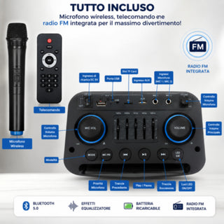 Cassa Bluetooth 340W con microfono wireless radio FM TWS