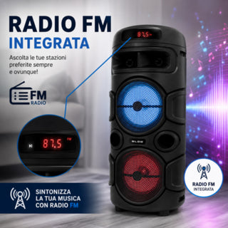 Cassa Bluetooth Ricaricabile RGB 20W RMS con Radio FM usb sd