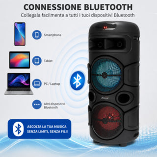 Cassa Bluetooth Ricaricabile RGB 20W RMS con Radio FM usb sd