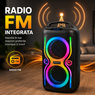 Cassa Bluetooth portatile a zaino 100W RMS con luci RGB ricaricabile