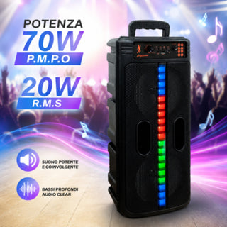 Cassa Bluetooth Ricaricabile 20W RMS con LED RGB radio FM usb sd