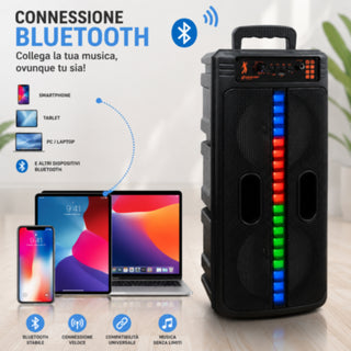 Cassa Bluetooth Ricaricabile 20W RMS con LED RGB radio FM usb sd