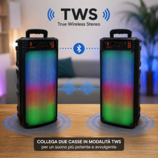Cassa Bluetooth Ricaricabile RGB 20W RMS con Radio FM usb sd