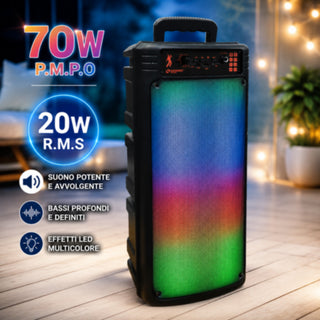 Cassa Bluetooth Ricaricabile RGB 20W RMS con Radio FM usb sd