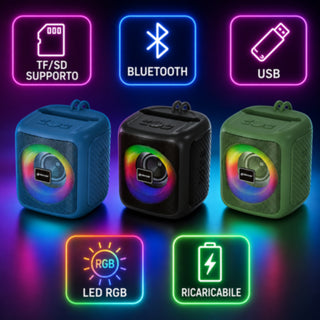Cassa Bluetooth 20W con luci RGB ricaricabile ingresso SD USB AUX