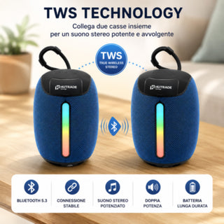 Cassa Bluetooth 5.3 Portatile 5W RMS con LED RGB TWS e Radio FM