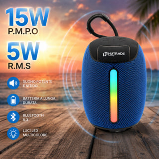 Cassa Bluetooth 5.3 Portatile 5W RMS con LED RGB TWS e Radio FM