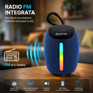 Cassa Bluetooth 5.3 Portatile 5W RMS con LED RGB TWS e Radio FM