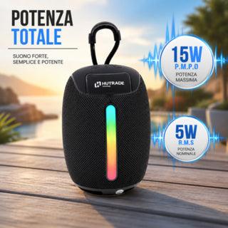 Cassa Bluetooth 5.3 Portatile 5W RMS con LED RGB TWS e Radio FM