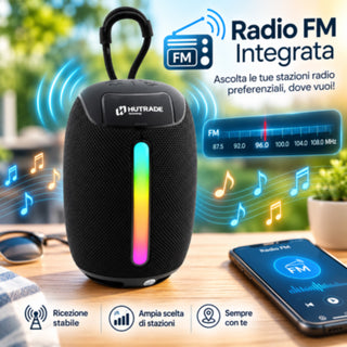 Cassa Bluetooth 5.3 Portatile 5W RMS con LED RGB TWS e Radio FM