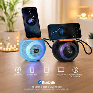 Cassa Bluetooth 5.3 Portatile RGB 8W con TWS e Radio FM USB/SD/AUX